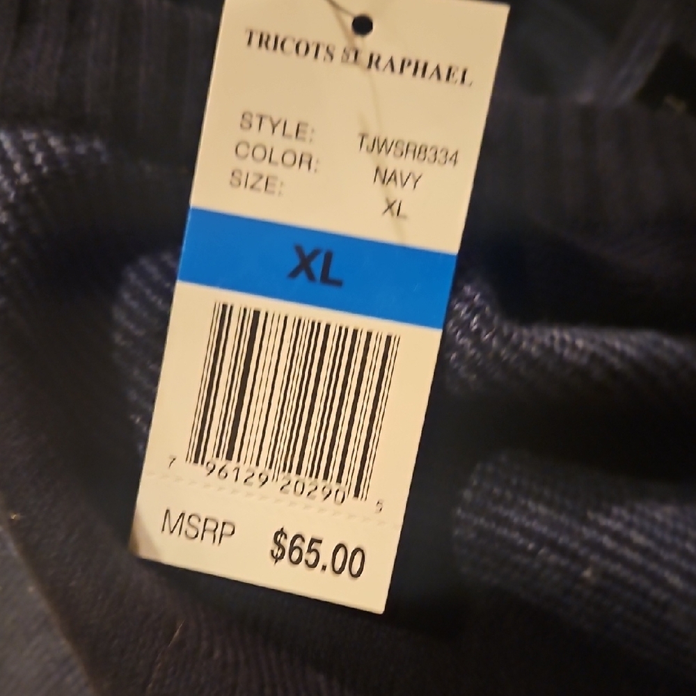 NEW! TRICOT ST. RAPHAEL Men's V-Neck Navy Striped Sweater XL. - Picture 3 of 4